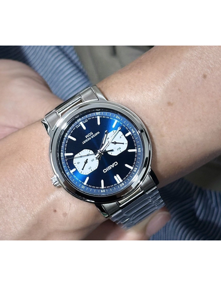 reloj clásico hombre Casio MTP-E335D-2E1 41mm 50m WR correa de acero  Manecillas y marcadores luminosos