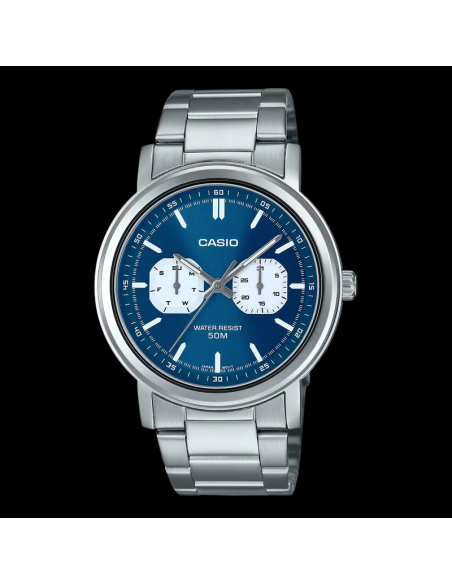 reloj clásico hombre Casio MTP-E335D-2E1 41mm 50m WR correa de acero  Manecillas y marcadores luminosos