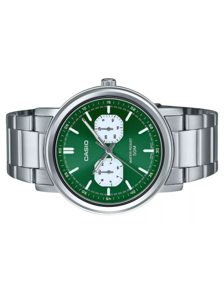reloj clásico hombre Casio MTP-E335D-3E 41mm 50m WR correa de acero  Manecillas y marcadores luminosos
