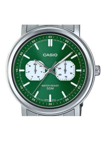 reloj clásico hombre Casio MTP-E335D-3E 41mm 50m WR correa de acero  Manecillas y marcadores luminosos
