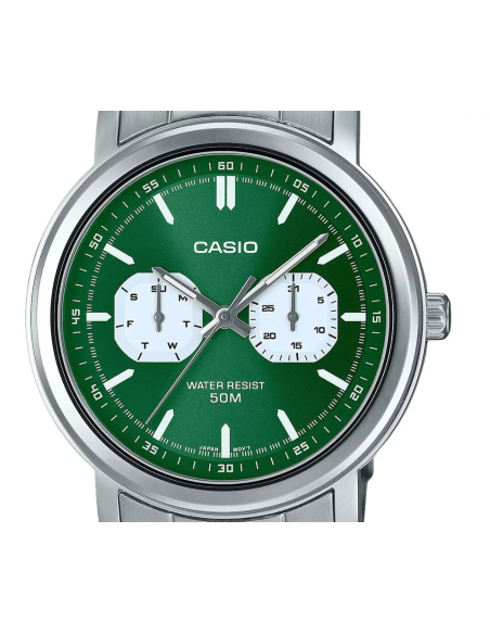 reloj clásico hombre Casio MTP-E335D-3E 41mm 50m WR correa de acero  Manecillas y marcadores luminosos