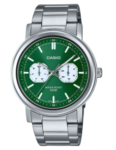 reloj clásico hombre Casio MTP-E335D-3E 41mm 50m WR correa de acero  Manecillas y marcadores luminosos