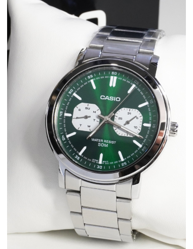 reloj clásico hombre Casio MTP-E335D-3E 41mm 50m WR correa de acero  Manecillas y marcadores luminosos