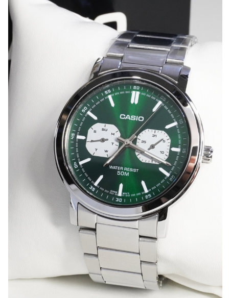 reloj clásico hombre Casio MTP-E335D-3E 41mm 50m WR correa de acero  Manecillas y marcadores luminosos