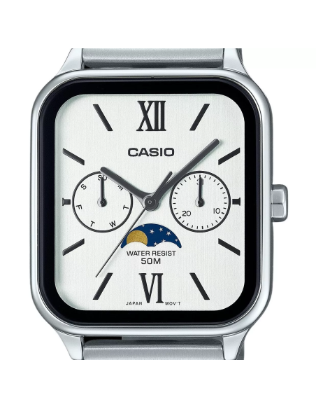 reloj clásico analógico hombre Casio Moonphase MTP-M305D-7A2 44,5 × 34 × 9,3 mm fases lunares 50m WR correa de acero