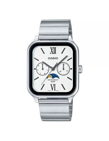 reloj clásico analógico hombre Casio Moonphase MTP-M305D-7A2 44,5 × 34 × 9,3 mm fases lunares 50m WR correa de acero