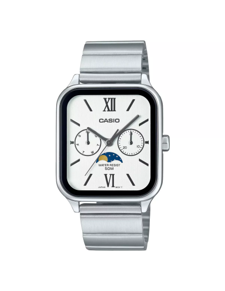 reloj clásico analógico hombre Casio Moonphase MTP-M305D-7A2 44,5 × 34 × 9,3 mm fases lunares 50m WR correa de acero