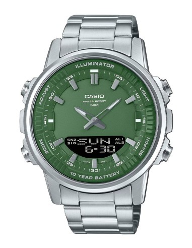 reloj hombre Casio AMW-880D-3A 47mm Hora Mundial 50m WR correa de acero 10 años batería