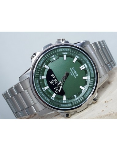 reloj hombre Casio AMW-880D-3A 47mm Hora Mundial 50m WR correa de acero 10 años batería