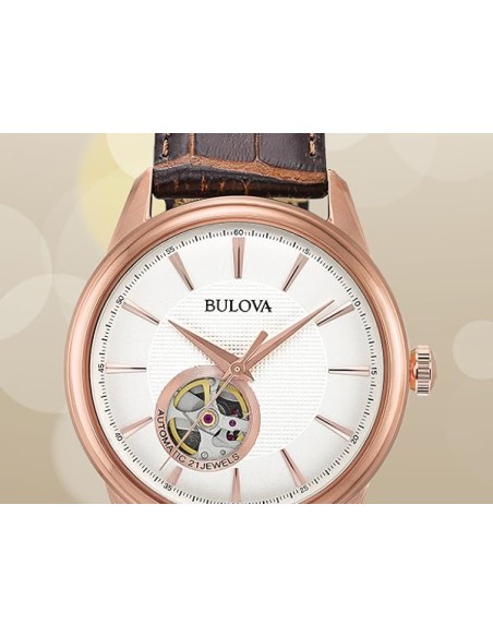 reloj automático hombre Bulova Classic Openheart 97A133 41mm correa de cuero