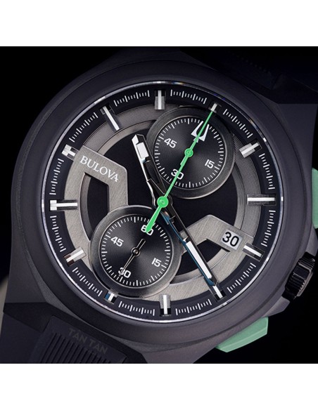 reloj cronógrafo hombre Bulova Maquina 98B381 46mm Verde Gris correa de caucho 100m WR