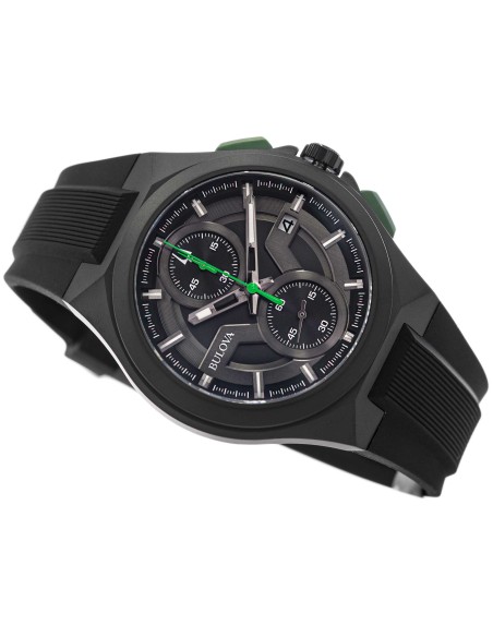 reloj cronógrafo hombre Bulova Maquina 98B381 46mm Verde Gris correa de caucho 100m WR