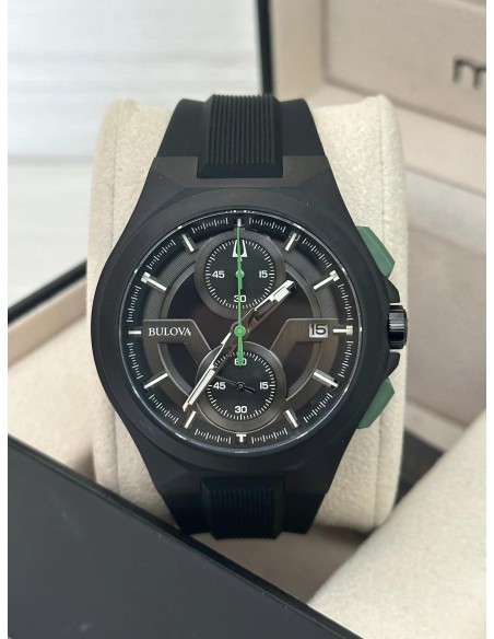 reloj cronógrafo hombre Bulova Maquina 98B381 46mm Verde Gris correa de caucho 100m WR