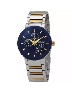 Bulova Futuro 98C123 40mm blue dial 30m WR quartz stainless steel bracelet dress men's watch