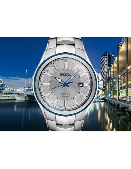 reloj hombre solar Seiko Coutura SNE565 42.5mm 100m WR cristal de zafiro correa de acero (hasta 10 meses sin recarga)