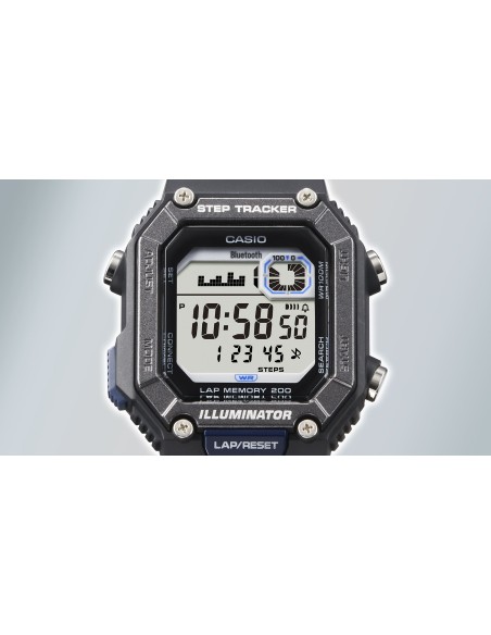 reloj cronómetro deportivo Bluetooth unisex Casio StepTracker WS-B1000-1A 41.3mm Smartlink 100m WR correa de resina