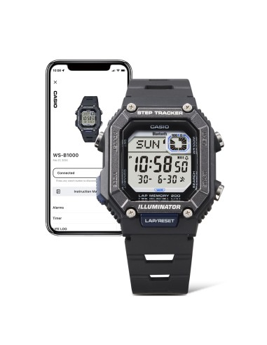 reloj cronómetro deportivo Bluetooth unisex Casio StepTracker WS-B1000-1A 41.3mm Smartlink 100m WR correa de resina