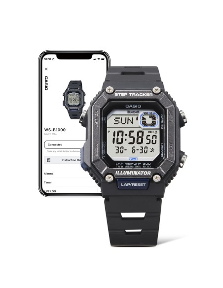 reloj cronómetro deportivo Bluetooth unisex Casio StepTracker WS-B1000-1A 41.3mm Smartlink 100m WR correa de resina