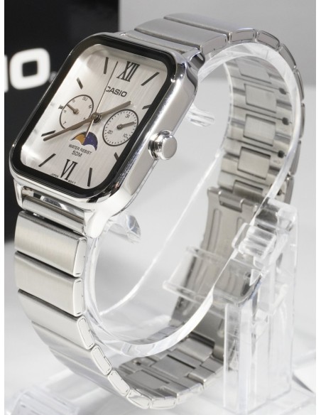 reloj clásico analógico hombre Casio Moonphase MTP-M305D-7A2 44,5 × 34 × 9,3 mm fases lunares 50m WR correa de acero
