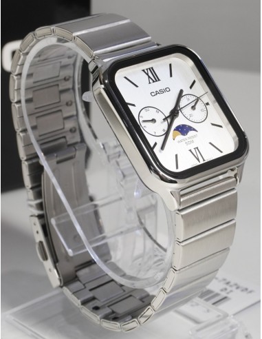 reloj clásico analógico hombre Casio Moonphase MTP-M305D-7A2 44,5 × 34 × 9,3 mm fases lunares 50m WR correa de acero