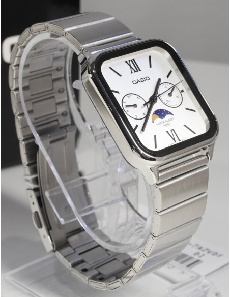 reloj clásico analógico hombre Casio Moonphase MTP-M305D-7A2 44,5 × 34 × 9,3 mm fases lunares 50m WR correa de acero