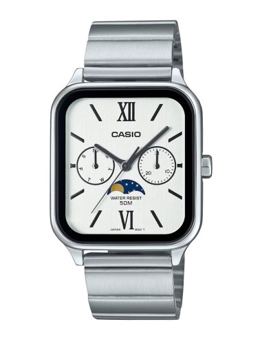 reloj clásico analógico hombre Casio Moonphase MTP-M305D-7A2 44,5 × 34 × 9,3 mm fases lunares 50m WR correa de acero