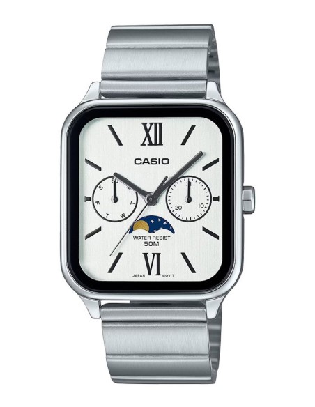reloj clásico analógico hombre Casio Moonphase MTP-M305D-7A2 44,5 × 34 × 9,3 mm fases lunares 50m WR correa de acero