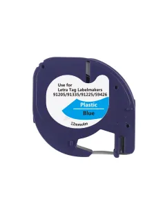 5 Compatibles Dymo LetraTag 91205 S0721650 Cinta de Etiquetas para Rotuladora - Texto negro sobre fondo azul - 2