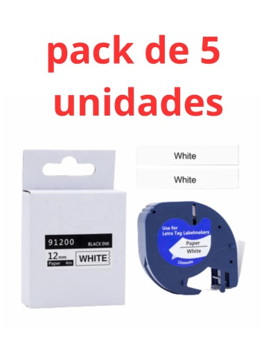 copy of Cinta 91200 Compatible Dymo LetraTag S0721510 Texto negro sobre fondo blanco - Ancho 12mm x 4 metros