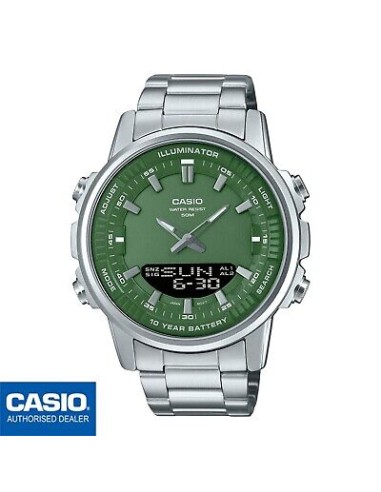 reloj hombre Casio AMW-880D-3A 47mm Hora Mundial 50m WR correa de acero 10 años batería