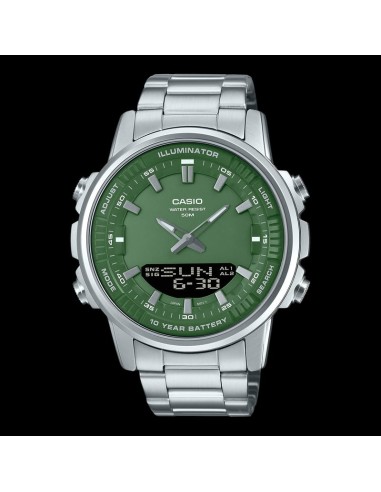 reloj hombre Casio AMW-880D-3A 47mm Hora Mundial 50m WR correa de acero 10 años batería