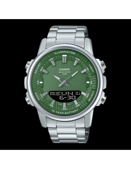 reloj hombre Casio AMW-880D-3A 47mm Hora Mundial 50m WR correa de acero 10 años batería