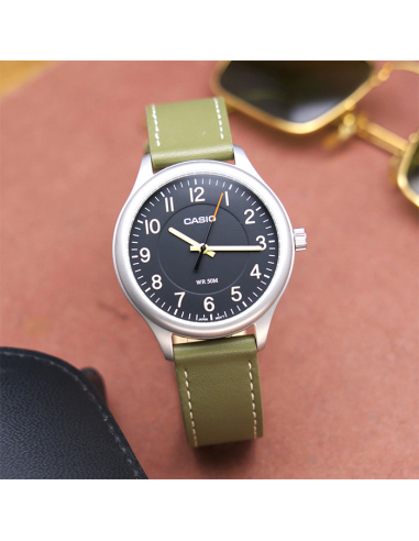 reloj clásico hombre Casio MTP-B160L-1B1 39mm 50m WR correa de cuero