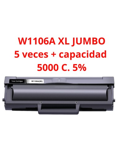 toner Compatible HP W1106A XL / 106A - CON CHIP -(Alta Capacidad) HP Laser 107a, 107w / MFP 135a, 135w, 137fnw 5000c. 5%