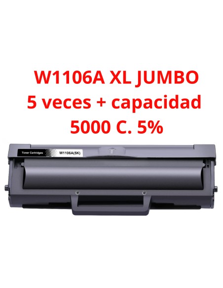 toner Compatible HP W1106A XL / 106A - CON CHIP -(Alta Capacidad) HP Laser 107a, 107w / MFP 135a, 135w, 137fnw 5000c. 5%