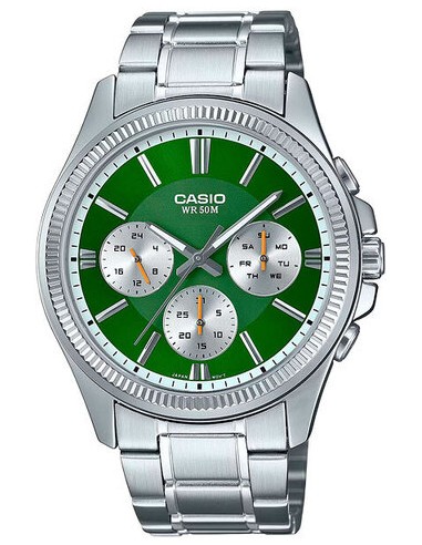 reloj deportivo hombre Casio Enticer MTP-1375D-1A dial negro correa de acero resistente al agua 50m