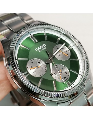 reloj deportivo hombre Casio Enticer MTP-1375D-1A dial negro correa de acero resistente al agua 50m