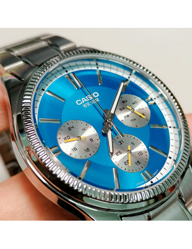 copy of reloj deportivo hombre Casio Enticer MTP-1375D-1A dial negro correa de acero resistente al agua 50m