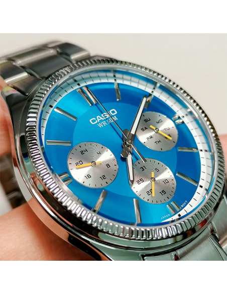 copy of reloj deportivo hombre Casio Enticer MTP-1375D-1A dial negro correa de acero resistente al agua 50m