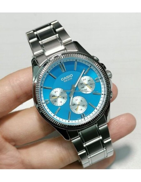 copy of reloj deportivo hombre Casio Enticer MTP-1375D-1A dial negro correa de acero resistente al agua 50m