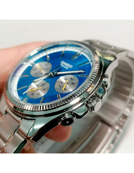 copy of reloj deportivo hombre Casio Enticer MTP-1375D-1A dial negro correa de acero resistente al agua 50m