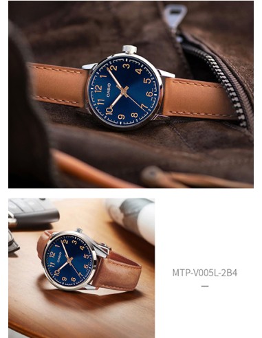 Reloj analógico hombre Casio MTP-V005L-2B4 40mm dial azul correa de cuero