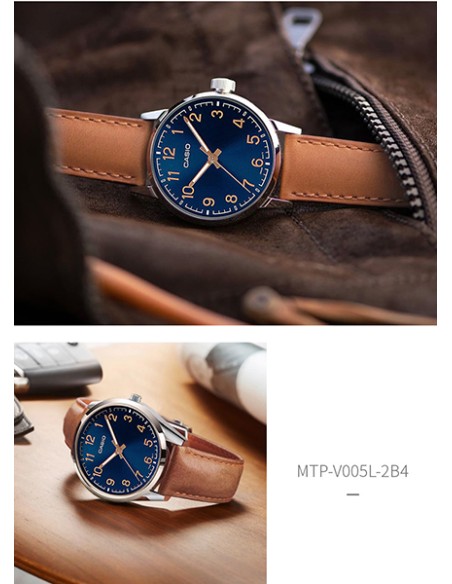 Reloj analógico hombre Casio MTP-V005L-2B4 40mm dial azul correa de cuero