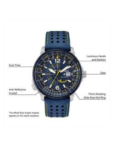 Reloj Aviador hombre Citizen Promaster Nighthawk Blue Angels BJ7007-02L dial azul 42mm correa de cuero 200m