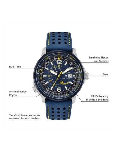 Reloj Aviador hombre Citizen Promaster Nighthawk Blue Angels BJ7007-02L dial azul 42mm correa de cuero 200m