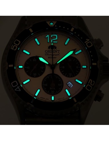Orient Kamasu Panda Solar RA-TX0203S Chronograph 42.8mm 200m WR Solar Powered sapphire crystal stainless steel bracelet divers m