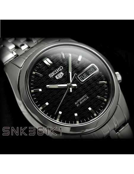 Reloj automático hombre Seiko 5 SNK361K1 dial negro correa acero 37mm diámetro