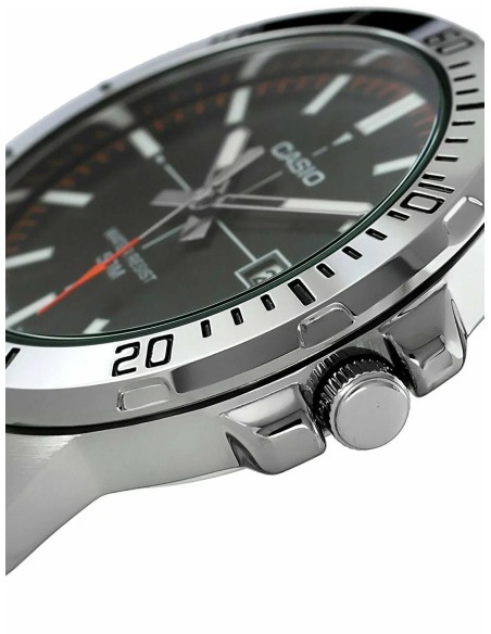 reloj deportivo hombre Casio MTP-VD01D-1E2 dial negro 45mm correa de acero hebilla triple pliegue resistencia al agua 50m