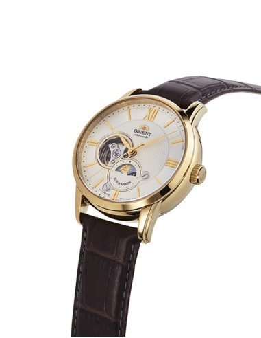 reloj automático hombre Orient Sun Moon RA-AS0010S 42mm cristal de zafiro 50m WR correa de cuero