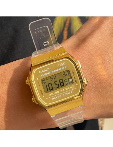 copy of reloj unisex retro vintage digital Casio  A168XES-1B Transparente  alarma luz led